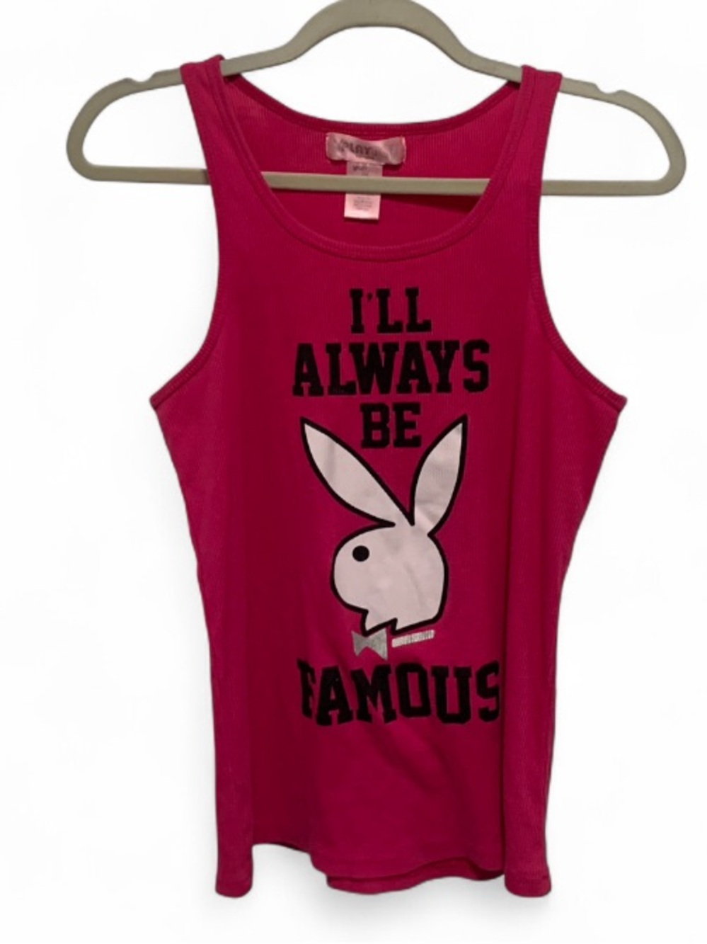 Y2K PLAYBOY Pink Ribbed Tank Top